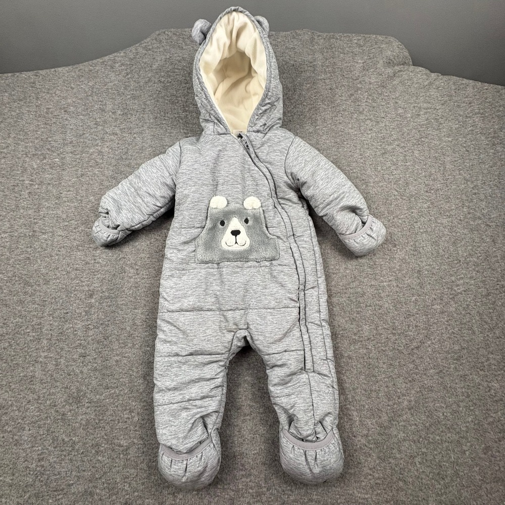 Wonder Nation Baby Bear Hooded 6–9M Gray Winter Bunting Suit Warm